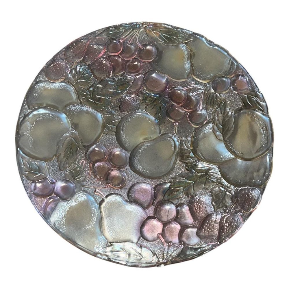 Glass Rainbow Colored Decorative Platter, 13 Inch